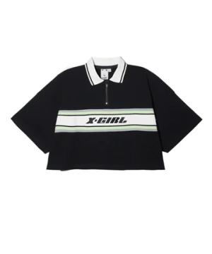 X-girl STRIPE AND LOGO CROPPED POLO SHIRT