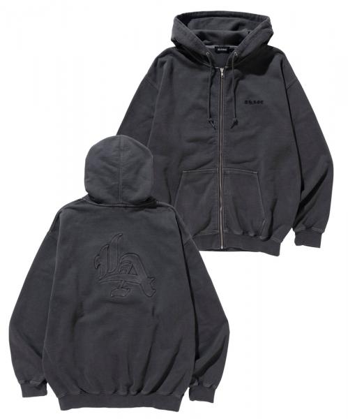 XLARGE PIGMENT DYED EMBOSS LOGO ZIP HOODED SWEAT