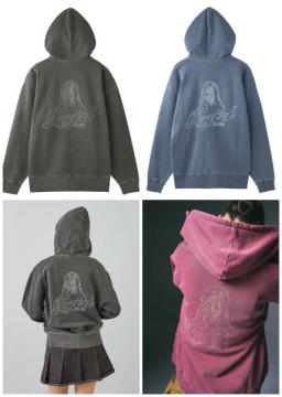 X-girl FACE PIGMENT DYED ZIP UP SWEAT HOODIE