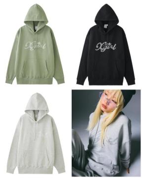 X-girl RHINESTONE STAR CURSIVE LOGO SWEAT HOODIE